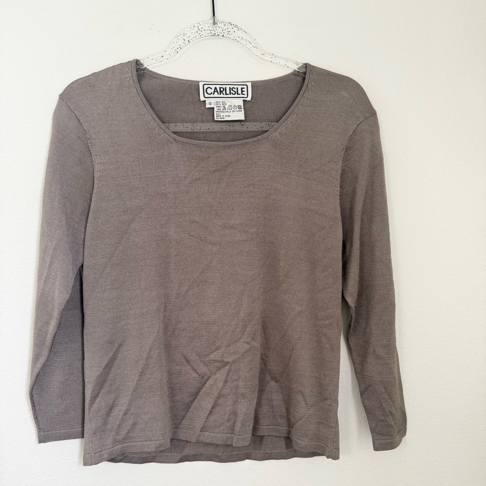 CARLISLE Vintage 100% Silk Brown Long Sleeves Top Size S